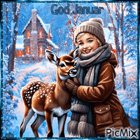 Happy January. Winter, girl deer - Free animated GIF