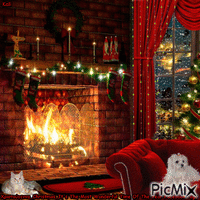 Fireplace christmas анимированный гифка