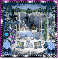 Christmas picture in blue GIF แบบเคลื่อนไหว