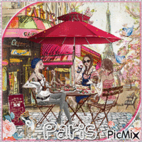 Paris, streets, cafes, watercolor painting - GIF animé gratuit