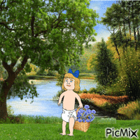 Baby with flower basket animuotas GIF