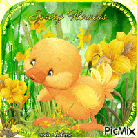 Caneton au printemps - Tons jaunes et  verts - Ingyenes animált GIF