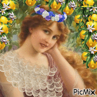 young girl & lemon tree - GIF animé gratuit