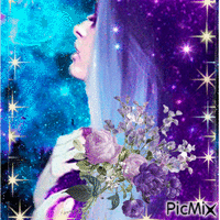 Girl with Purple Flowers - Бесплатный анимированный гифка