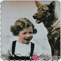 Fille avec un chien vintage - zadarmo png