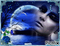 femme au clair de lune - Zdarma animovaný GIF