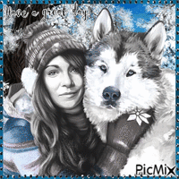 Have a great Day. Winter, woman, dog - Безплатен анимиран GIF