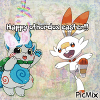Happy othordox Easter from Komasan & Scorbunny GIF animé