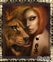 portrait de femme avec un lion 🌻🍁🌻