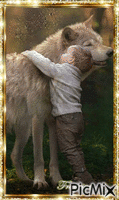 La tendresse entre le loup et l'enfant.♥♥♥ GIF แบบเคลื่อนไหว