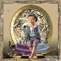 Petit garçon avec son chien - 無料のアニメーション GIF