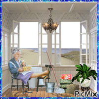 cleaning up the summer house animoitu GIF