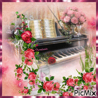 Roses et piano. - GIF เคลื่อนไหวฟรี