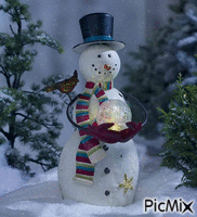Snowman Display with Snowglobe Gif Animado