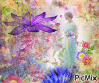 Portrait Woman Colors Deco Glitter Spring Flowers - Gratis animeret GIF