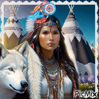 Indianer - Frauen und Wolf - Gratis geanimeerde GIF