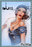 Femme vintage à Paris fond bleu - GIF animé gratuit