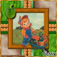{Little Boy with Wheelbarrow} Gif Animado