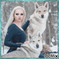 Blonde with Wolves in Snow - Free animated GIF