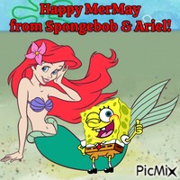 Happy MermMay from Spongebob & Ariel! анимированный гифка