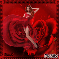 mujer  encima de la rosa roja - GIF animé gratuit