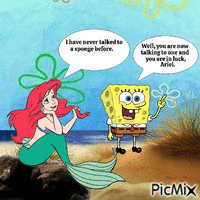 Spongebob and Ariel talking to each other анимированный гифка