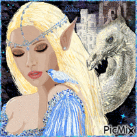 Principessa degli elfi e drago bianco - GIF animado gratis