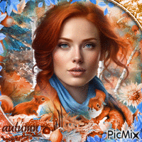 Redhead woman in autumn - GIF animé gratuit