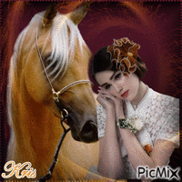 femme et cheval 🌹🌼 animovaný GIF