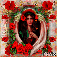Girl with red poppies