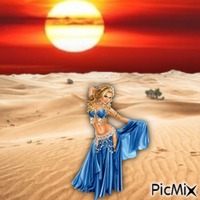 Blue belly dancer in the desert GIF animé