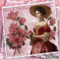 Contest~~Vintage Woman with Flowers - Free animated GIF