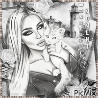 Lady and her cat - Безплатен анимиран GIF