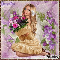 magnifique jeune fille avec un joli bouquet - Ingyenes animált GIF