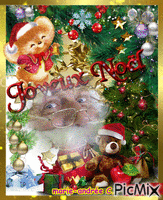 Branches de sapin & Kdos - "Joyeux Noël" . - GIF animado gratis