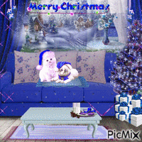Christmas cats in blue - Free animated GIF