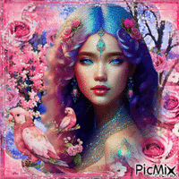 Femme fantasy - Couleur rose et bleu - GIF animé gratuit
