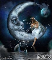 Musicienne sur la lune - Animovaný GIF zadarmo