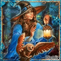 Girl owl fantasy - GIF animé gratuit