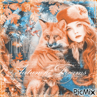 Autumn woman fox