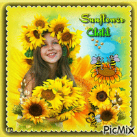 Mädchen mit Sonnenblumen - GIF animé gratuit
