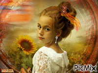 Girl with  sunflower seeds анимирани ГИФ