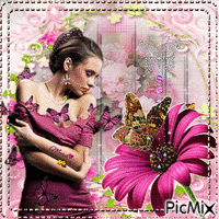 cuadro rosado  con  mariposas animerad GIF