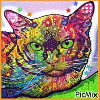 Cat with Green Eyes Painting - Animovaný GIF zadarmo