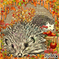 Hedgehogs in Autumn Animated GIF