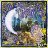 fantasy at night blue and yellow - Gratis geanimeerde GIF