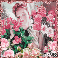 Contest!Femme vintage avec des roses - GIF animate gratis