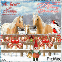 Best wishes for a Merry Christmas. Horses animēts GIF
