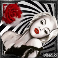femme et  une rose rouge ( noir,blanc et rouge) animovaný GIF