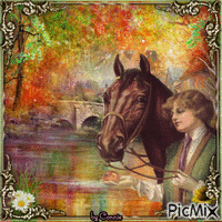 Vintage Lady and horse in Fall by Joyful226/Connie